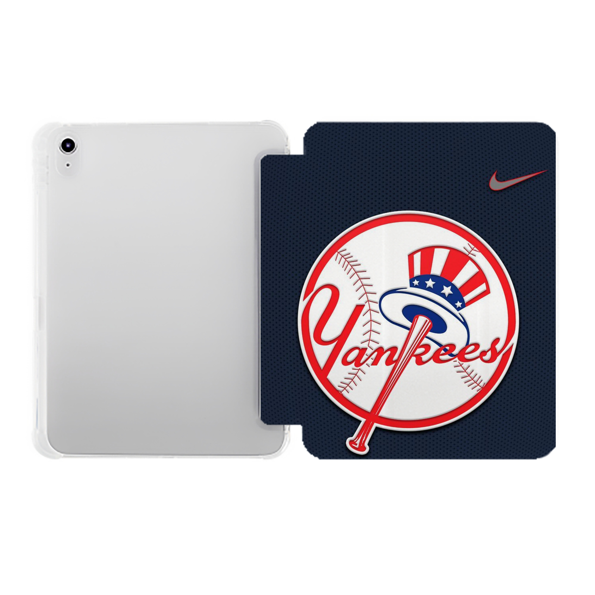 New York Yankees 208 Premium Tri-Fold PU Leather & Silicone IPad Case With Pencil Slot – Fits 9.5,10.5,10.9 – Adjustable Stand, Slim, Protective